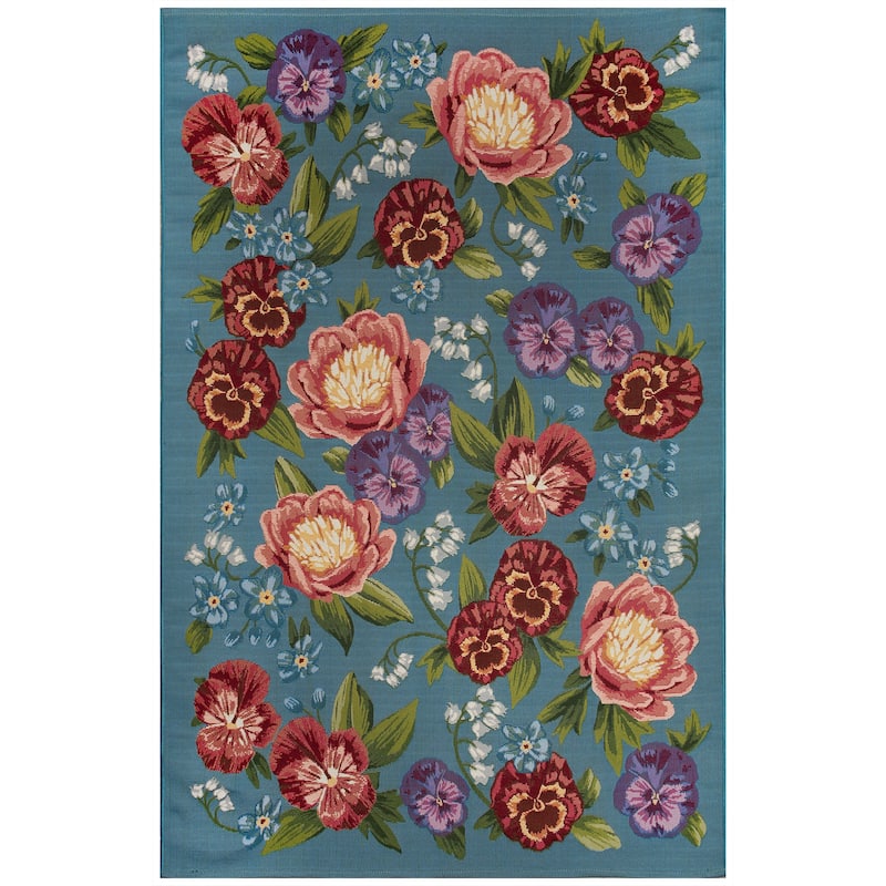 Liora Manne Marina Secret Garden Indoor/Outdoor Area Rug - Aqua - 1'11" x 7'6"