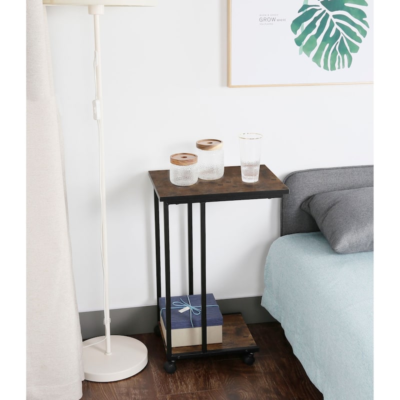 JJS Side End C Table for Sofa, Living Room Couch Table Snack Table That Slide Under for Small Spaces