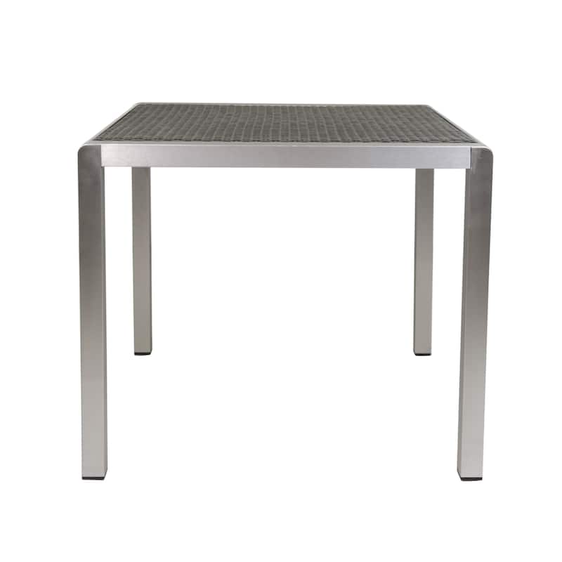 Outdoor Dining table - Anodized Aluminum - Wicker table Top - Square - Silver and Gray - 35" - Grey