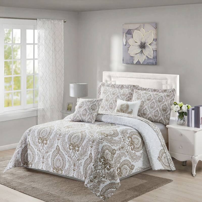 Serenta Heart DSK Printed Microfiber 5 Piece Quilts Set