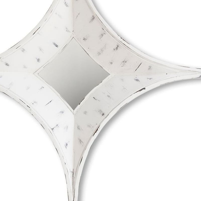 HomeRoots 17" White Distressed Solid Wood Novelty Star Framed Accent Mirror - 16.60 in. x 16.60 in. x 2.40 in.