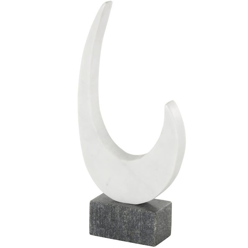 White Marble Curved Abstract Decorative Sculpture with Black Block Base - White