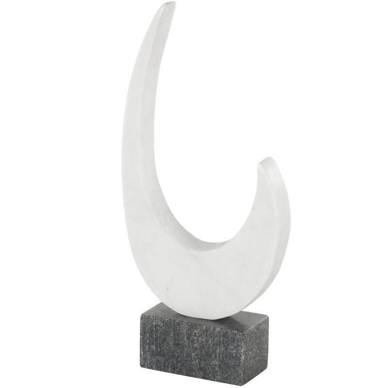 White Marble Curved Abstract Decorative Sculpture with Black Block Base