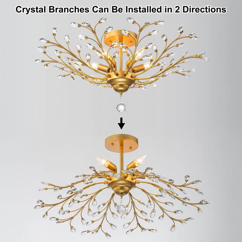 Starsky 5-Light Vintage Crystal Branch Semi-Flush Mount