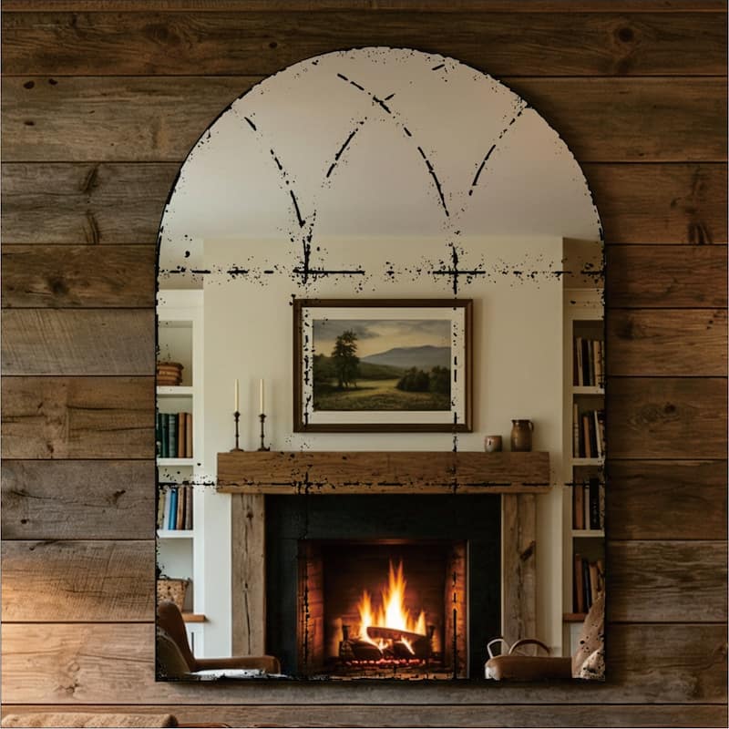 Semicircular wall-mounted mirror - Black,White