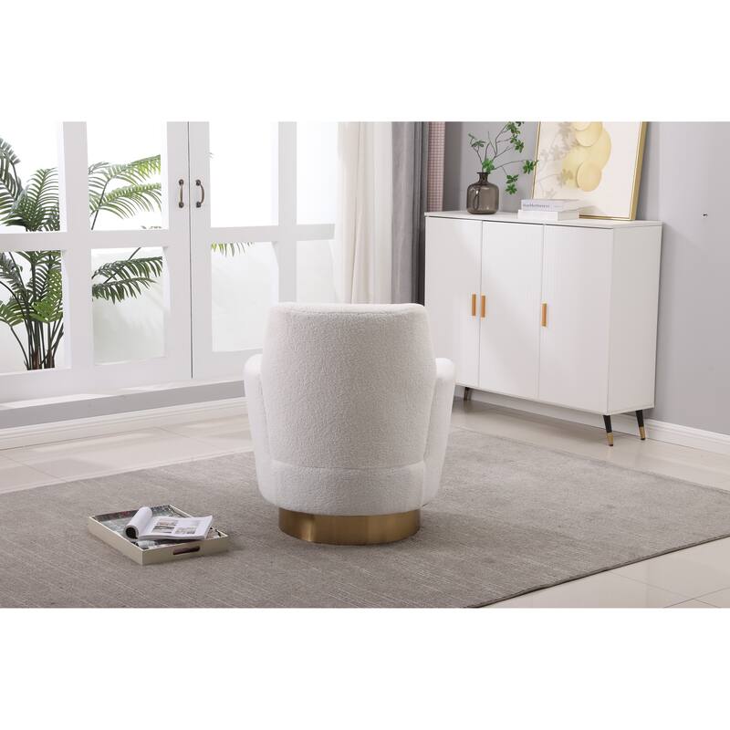 Ivory Faux Fur Modern 29.3" Upholstered Swivel Barrel Chair with Gold Stainless Steel Base
