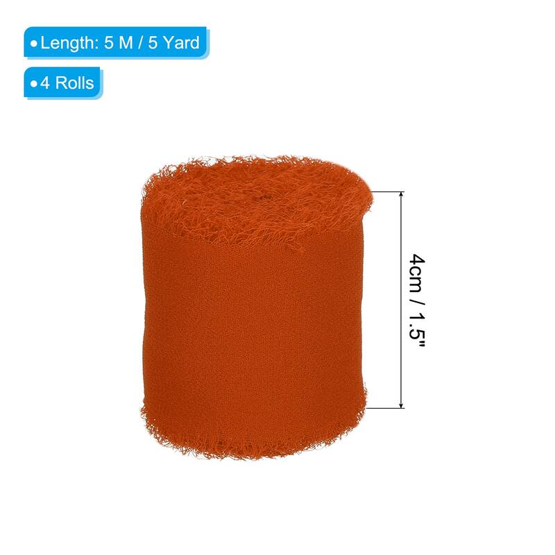 4 Rolls 1.5 Inch x 5 Yard Handmade Fringe Silk Chiffon Ribbon - Orange Red