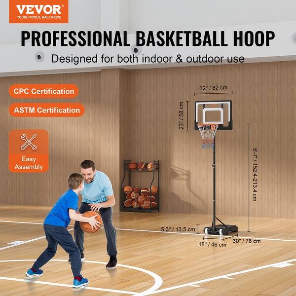 dimension image slide 0 of 3, VEVOR Basketball Hoop,Adjustable Height Portable Backboard System,for Outdoor/Indoor