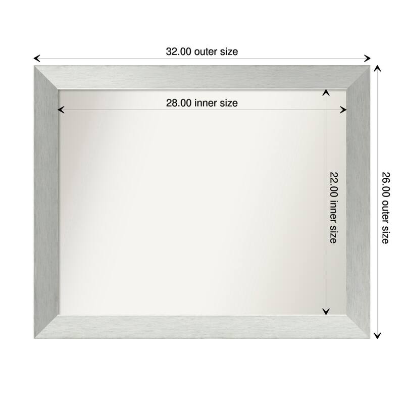 Brushed Sterling Silver Framed Non-Beveled Custom Wall Mirror, Bathroom Vanity Mirror - Outer Size: 32 x 26