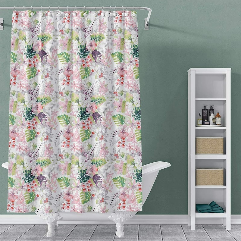 Printed Canvas Shower Curtain Polyester Bathroom Decor Beautiful Colorful Design 70" x 70"