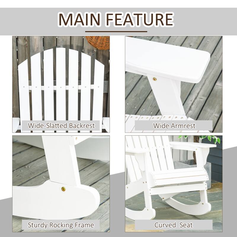 Outsunny Wooden Adirondack Rocking Chair with Slatted Wooden Design, Fanned Back, & Classic Rustic Style, Teak