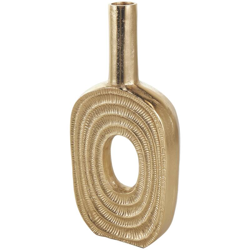 Aluminum Metal Geometric Circular Decorative Vase with Linear Etchings - Gold or Silver - Roche River Decor - Gold