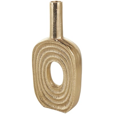 Aluminum Metal Geometric Circular Decorative Vase with Linear Etchings - Gold or Silver - Roche River Decor