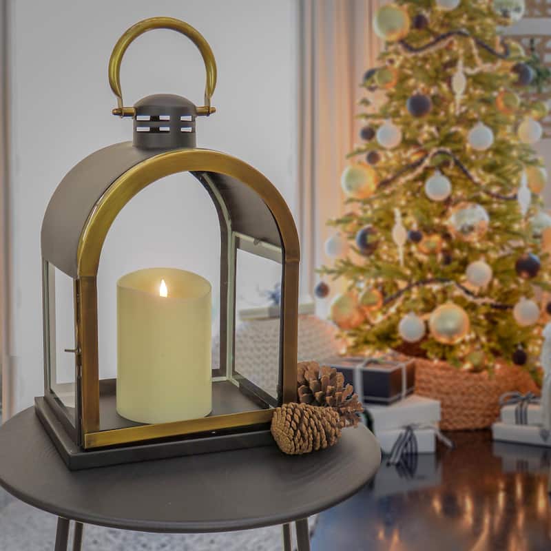 National Tree Company 18 in. HGTV Home Collection Dome Lantern, Christmas Themed Home Decor, Small, Black and Gold - 18 in