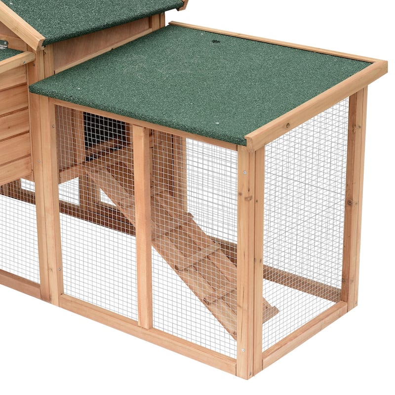 PawHut 80" Wooden Chicken Coop Backyard Hen Cage House Poultry w/ Nesting Box Run - Brown/Green - 37"h x 82"d x 35"w