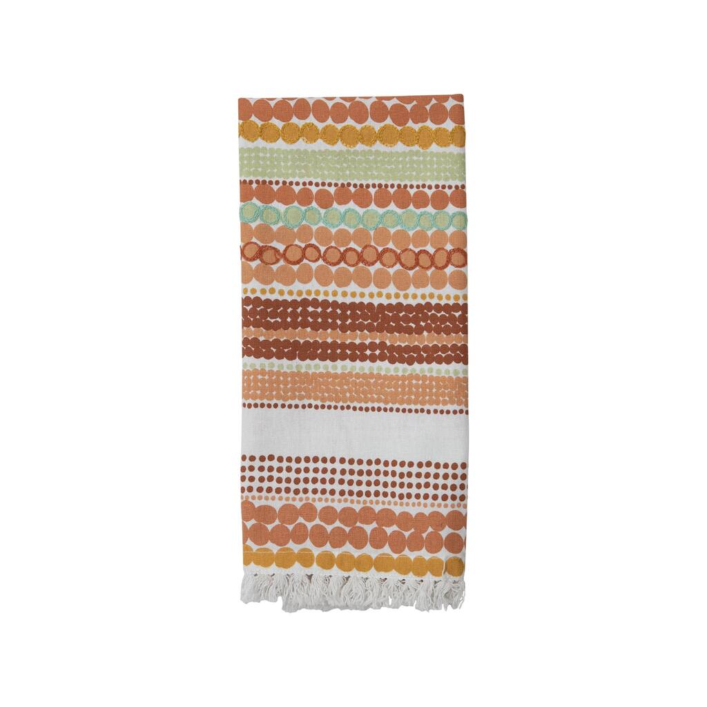 Foreside Home & Garden Mulitcolor Dot Pattern 27 x 18 Inch Woven Cotton Kitchen Tea Towel with Hand Sewn Fringe