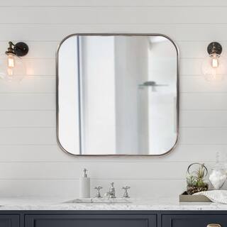 Allan Andrews Brushed Brass Square Stainless Steel Framed Vanity Mirror - 30" x 30"