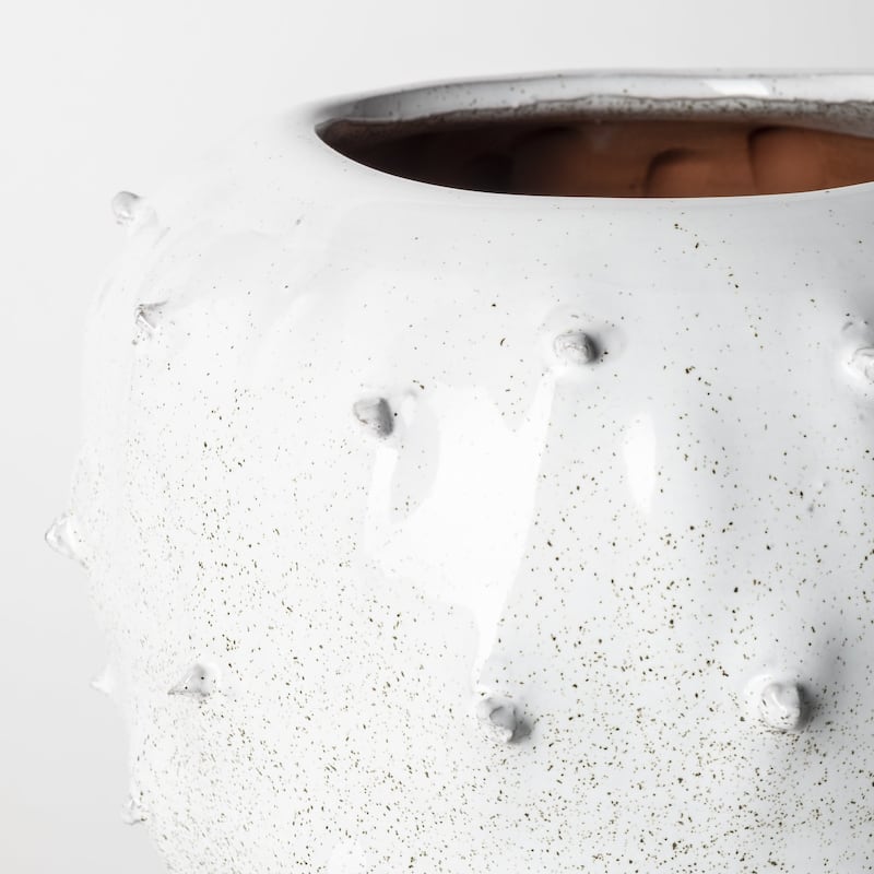 White Spiked Organic Glaze Large Mouth Ceramic Vase