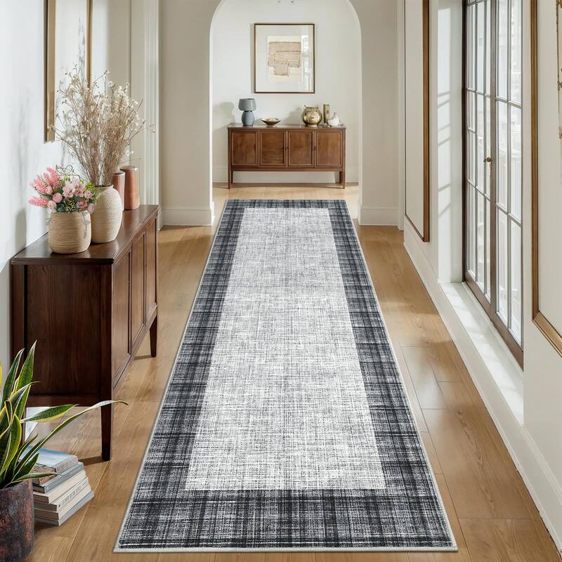 Garvee Linen Border Living Room Area Rug