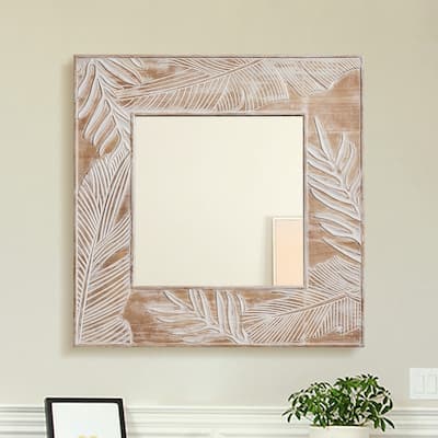 Farmhouse Wood Framed Square Decorative Wall Mirror - 32" H x 32" W