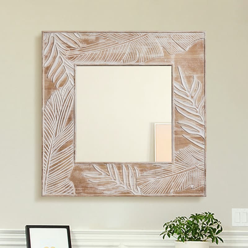 Rustic Wooden Framed Wall Mirror, Natural Wood Accent Mirror - 1.2 in. D x 32 in. L x 1.2 in. W x 32 in. H - 1.2 in. D x 32 in. L x 1.2 in. W x 32 in. H