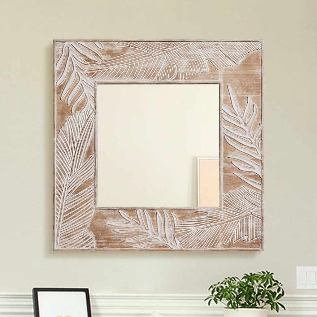 Rustic Wooden Framed Wall Mirror, Natural Wood Accent Mirror - 1.2 in. D x 32 in. L x 1.2 in. W x 32 in. H