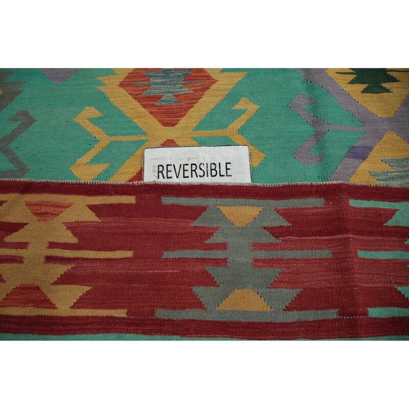 Hand Woven Oriental 100% Wool Carpet Southwestern Tribal Navy Blue & Blues Kilim Area Rug - 12' 0'' X 8' 10''