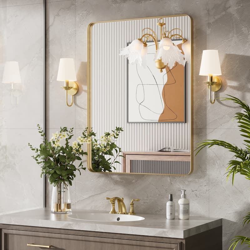 Wall Mirror Vanity Mirror Bathroom Mirror with Round Corner (1 Piece)