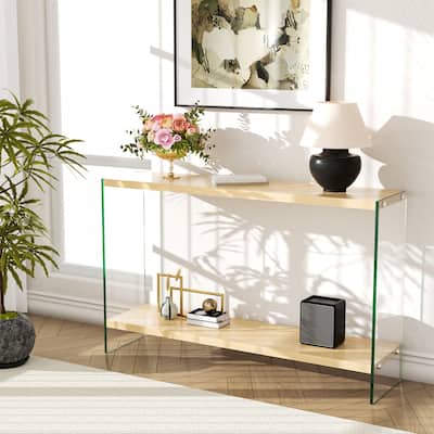 Console Entry Table Storage Rectangular Entryway Table with Tempered Glass Frame