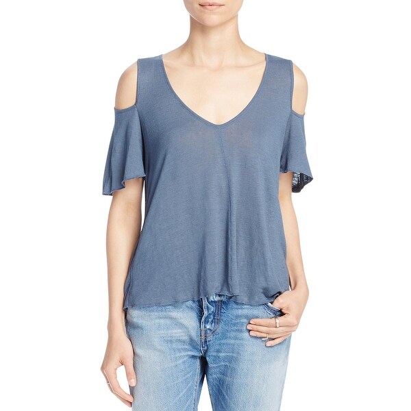 Free People Womens Bittersweet Casual Top Linen Blend Cold Shoulder
