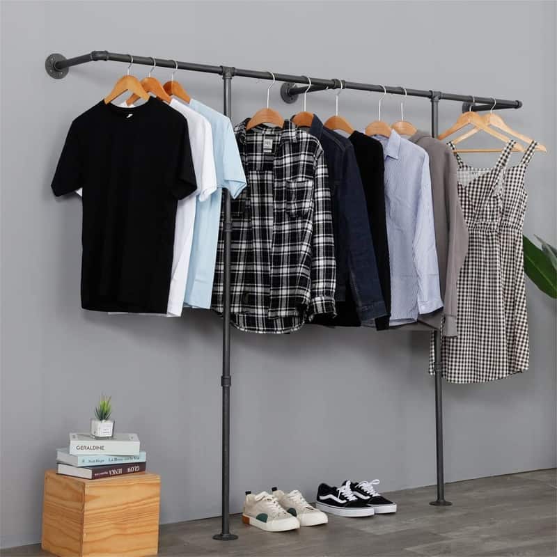 Industrial Pipe Clothes Rack - 11.8"D x 80.7"W x 63"H