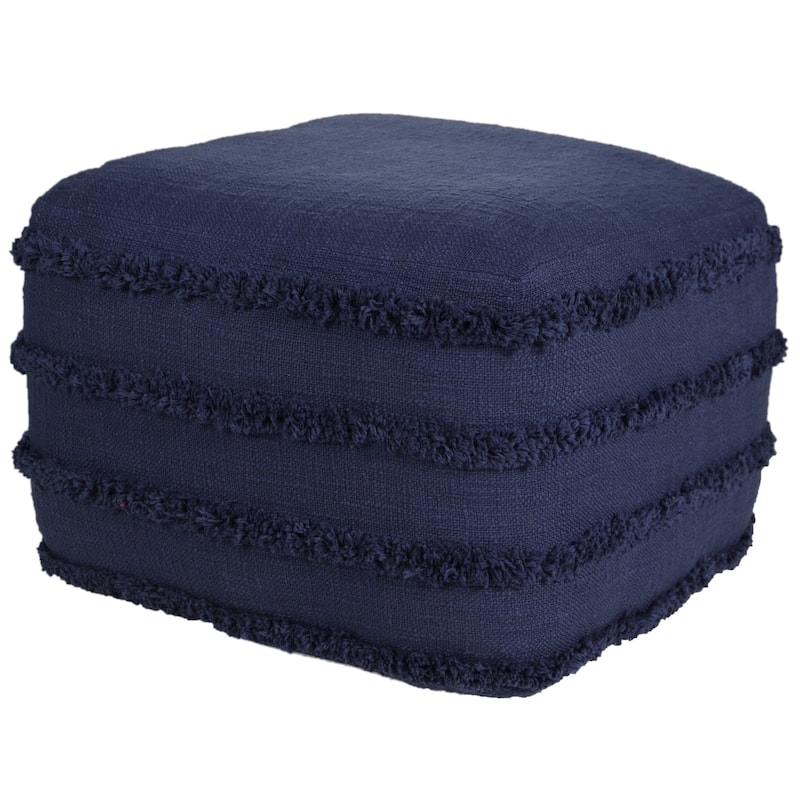 18" Navy Solid Texture and Striped Square Pouf Ottoman