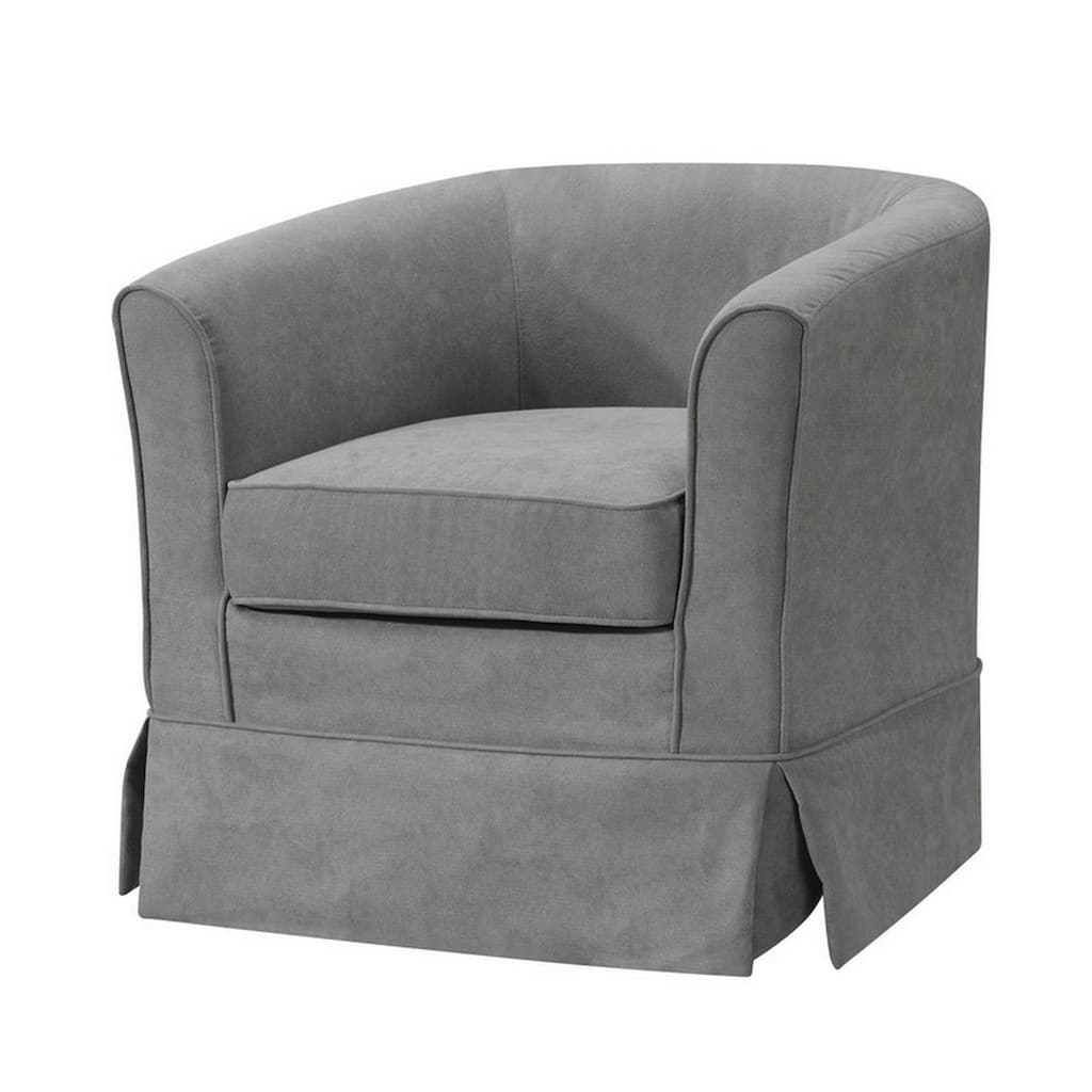 Swivel Accent Chair, Fabric Upholstery, Curved Back, Skirted - 28 Inch - 28" x 28" x 27.5"
