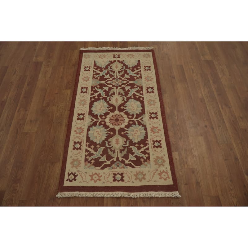 Hand Knotted Oriental 100% Wool Carpet Traditional All-Over Oranges & Rust Ziegler Area Rug - 3' 9'' X 2' 0''