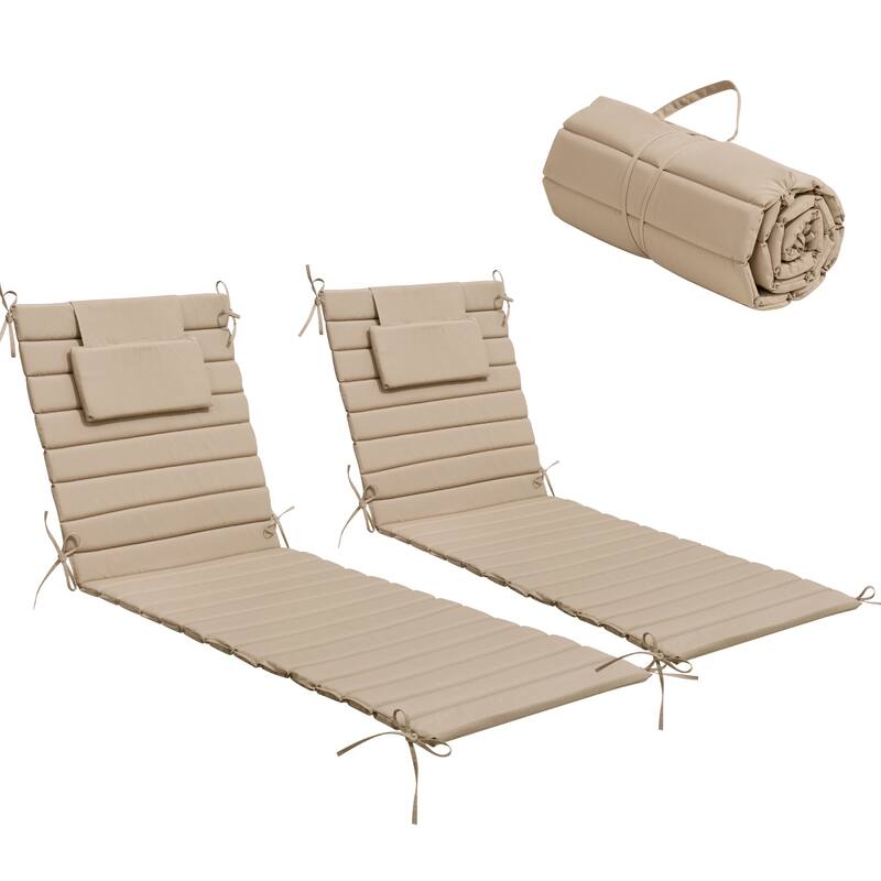 Outdoor Chaise Lounge Cushion Quilted Patio Sun Lounger Pad with Straps