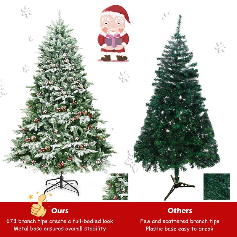 Gymax 6.5FT Pre-lit Pine Christmas Tree Snow Flocked Decoration Tree - See Details