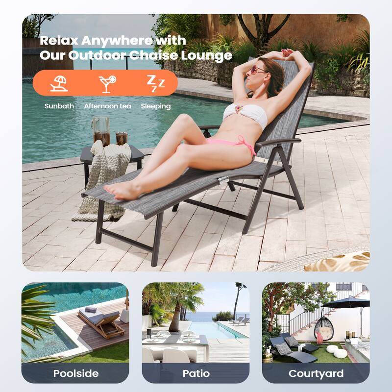 Pellebant 2PCS Adjustable Aluminum Patio Chaise Lounge Chair