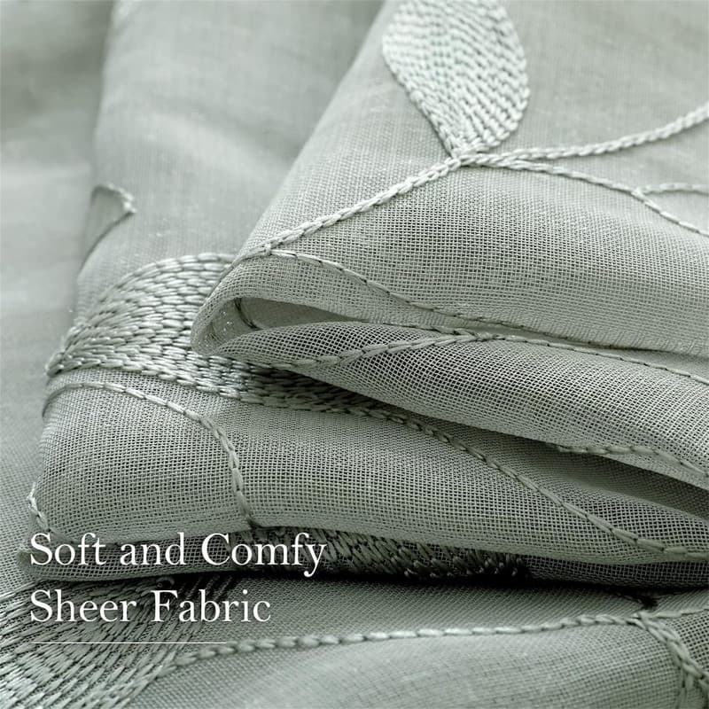 Sage Green Embroidered Sheer Curtains 52x63" 2 Panels