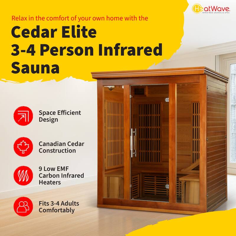 HeatWave Cedar Elite 3-4 Person Infrared Sauna with 9 Carbon Heaters
