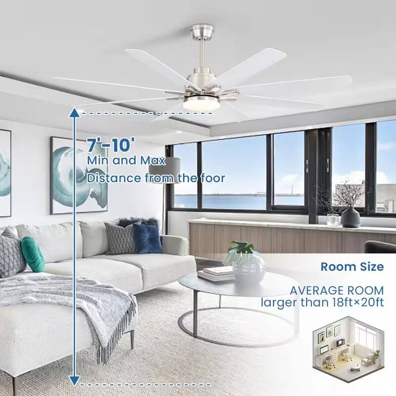 66" Large Industrial Windmill Smart Ceiling Fan with Light, App and Remote Control, Dimmable LED - 66 Inch Span