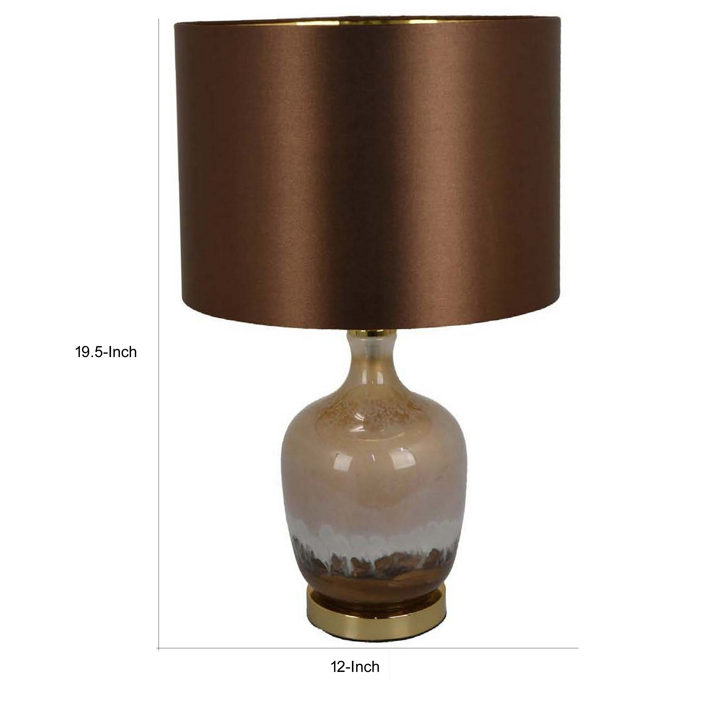 Gia 20 Inch Table Lamp Drum Shade Curved Round Glass Body Brown Finish Bed Bath Beyond 40047383