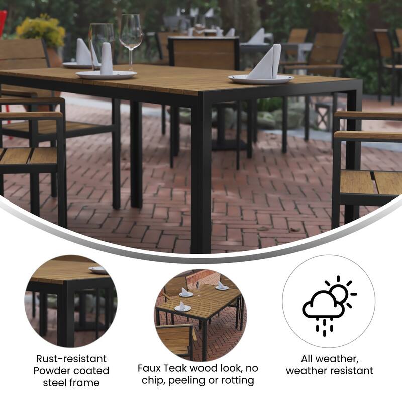 Commercial 55 x 31 Faux Teak Outdoor Patio Table