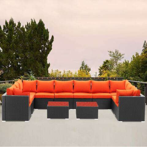 Outdoor Patio Sectional Set Wicker Sofa Set Orange 7/11/12pcs