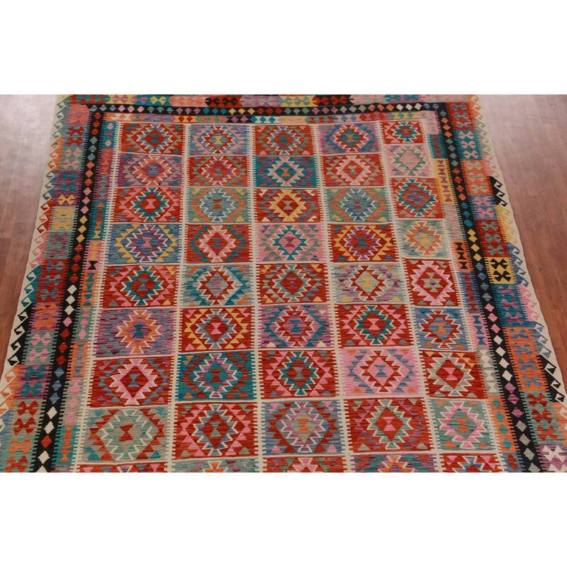 Reversible Kilim Oriental Area Rug Flatweave Living Room Wool Carpet - 9'9"x 13'1"