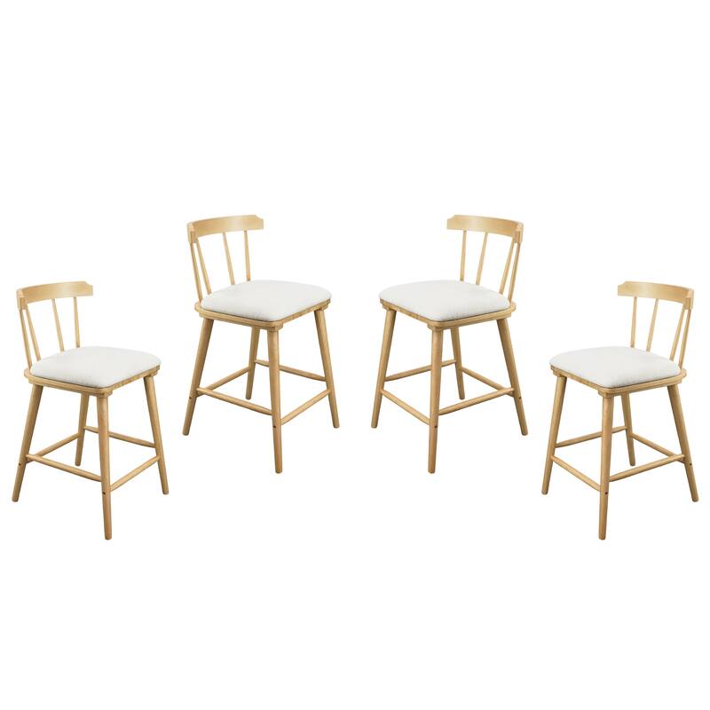 Christopher Knight Home - Olivia Modern Upholstered Solid Rubberwood Counter Stool with Windsor Open-Back Design - Set of 4 - Beige,Natural
