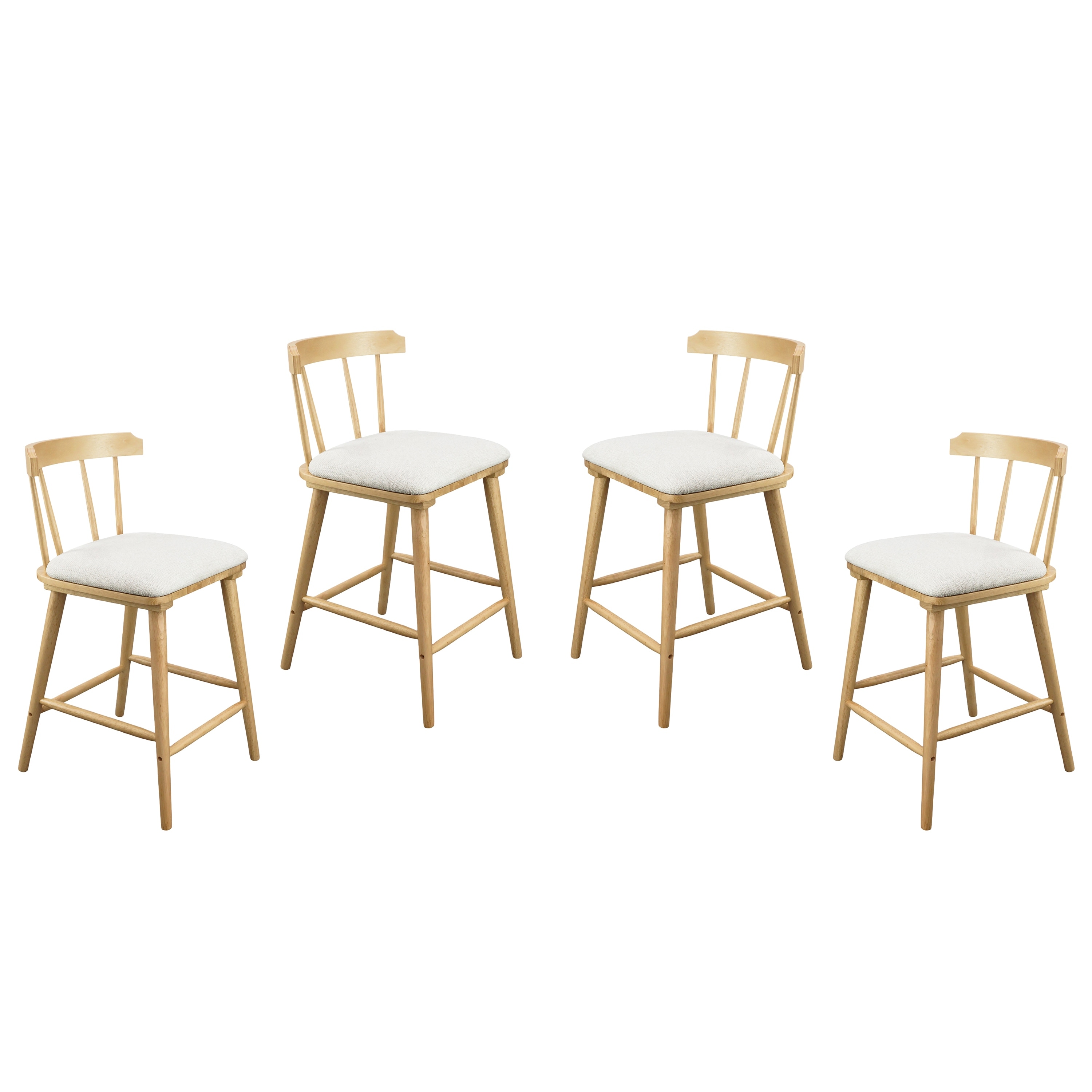 Windsor Style Indoor Counter Stools , Wooden with Walnut Finish & Beige Upholstery.