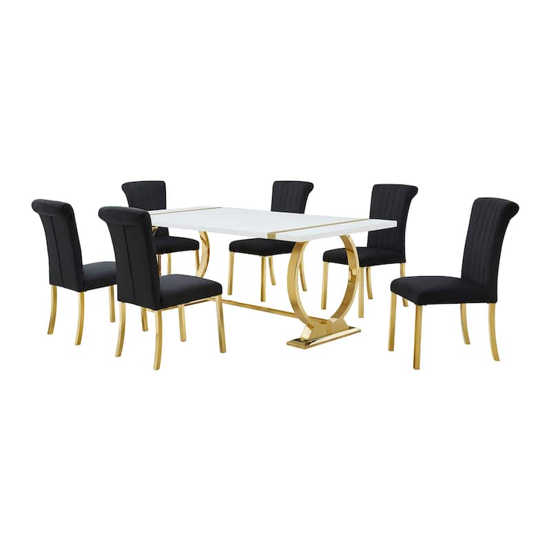 Furniture of America Carra Modern 7-Piece Stainless Steel Dining Table Set