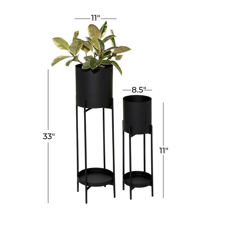 Black or Silver Modern Glam Contemporary Planter Stand (Set of 2) - S/2 24", 33"H