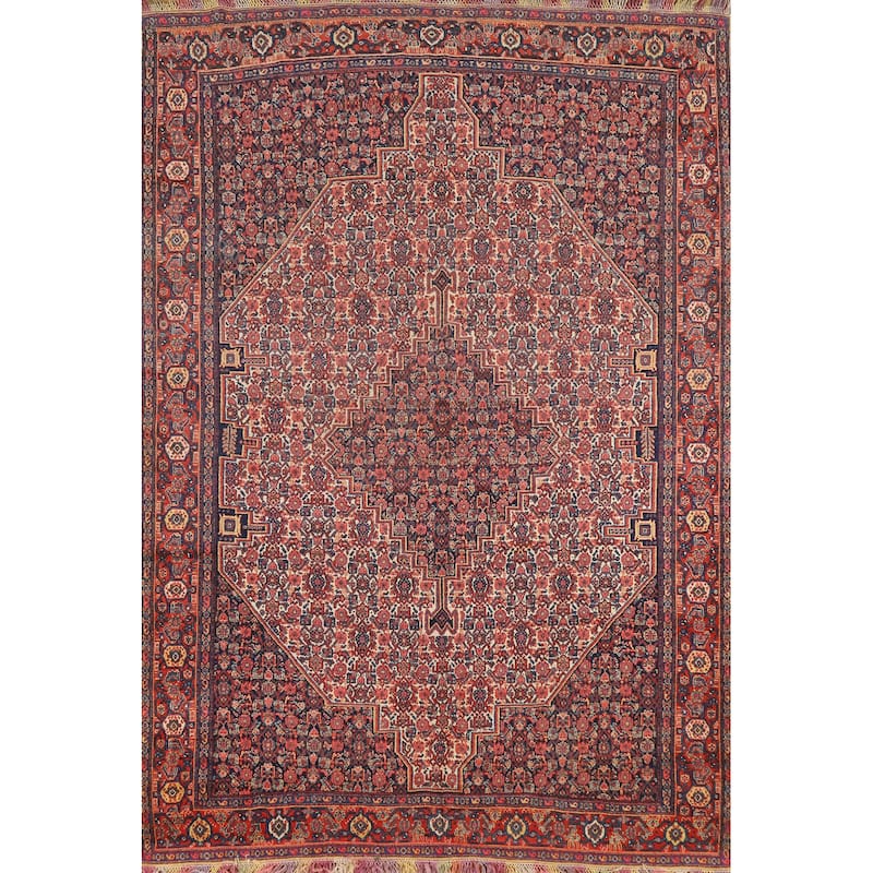 Hand Knotted Oriental 100% Wool Carpet Traditional Medallion Beige & Ivories Senneh Area Rug - 6' 3'' X 4' 5''