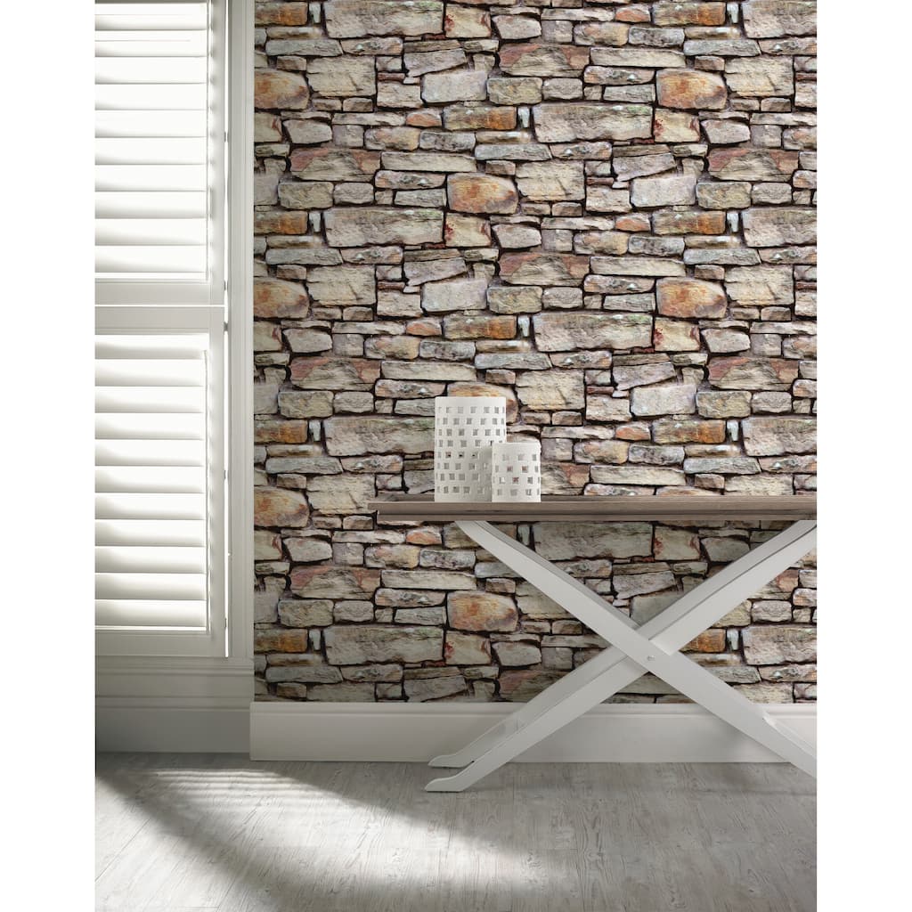 Cornish Stone Natural Wallpaper - 20.8 in. W x 33ft L - Double Roll